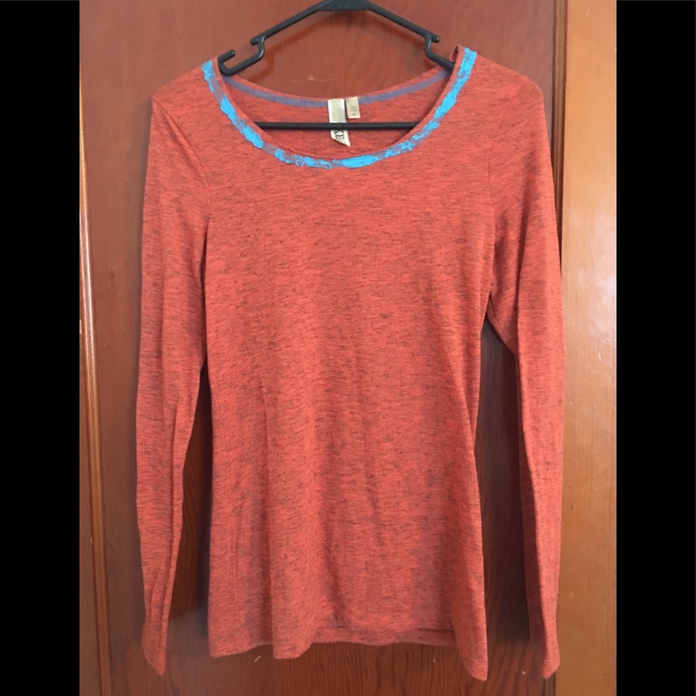 Orange with blue trim long sleeve shirt